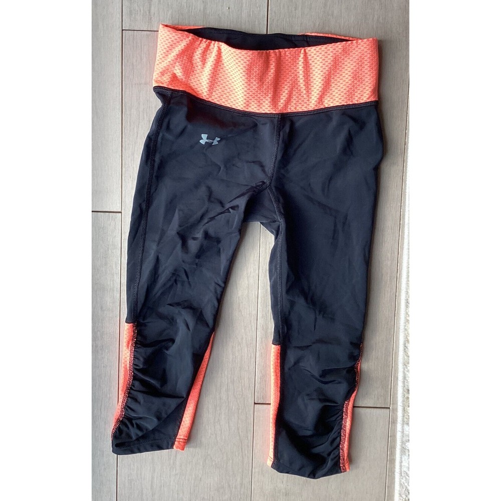 Under Armour UA Fly By Compression Womens Capri Leggings Xs Black Orange 1236476